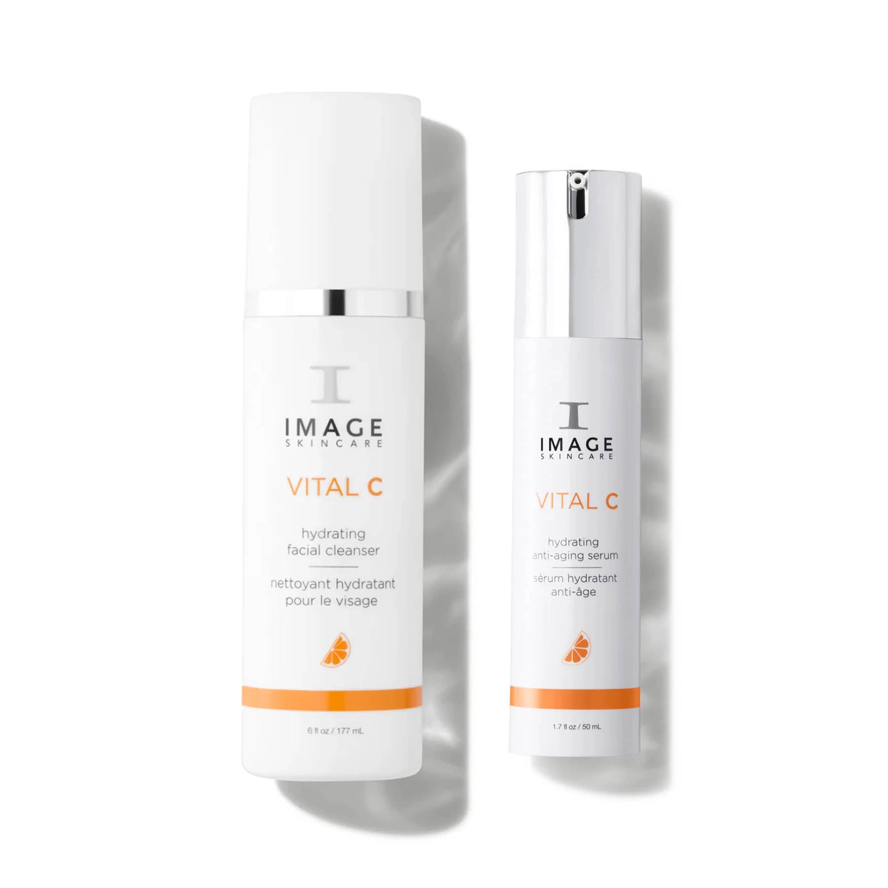 Two skincare bottles labeled 'IMAGE VITAL C' on a white background