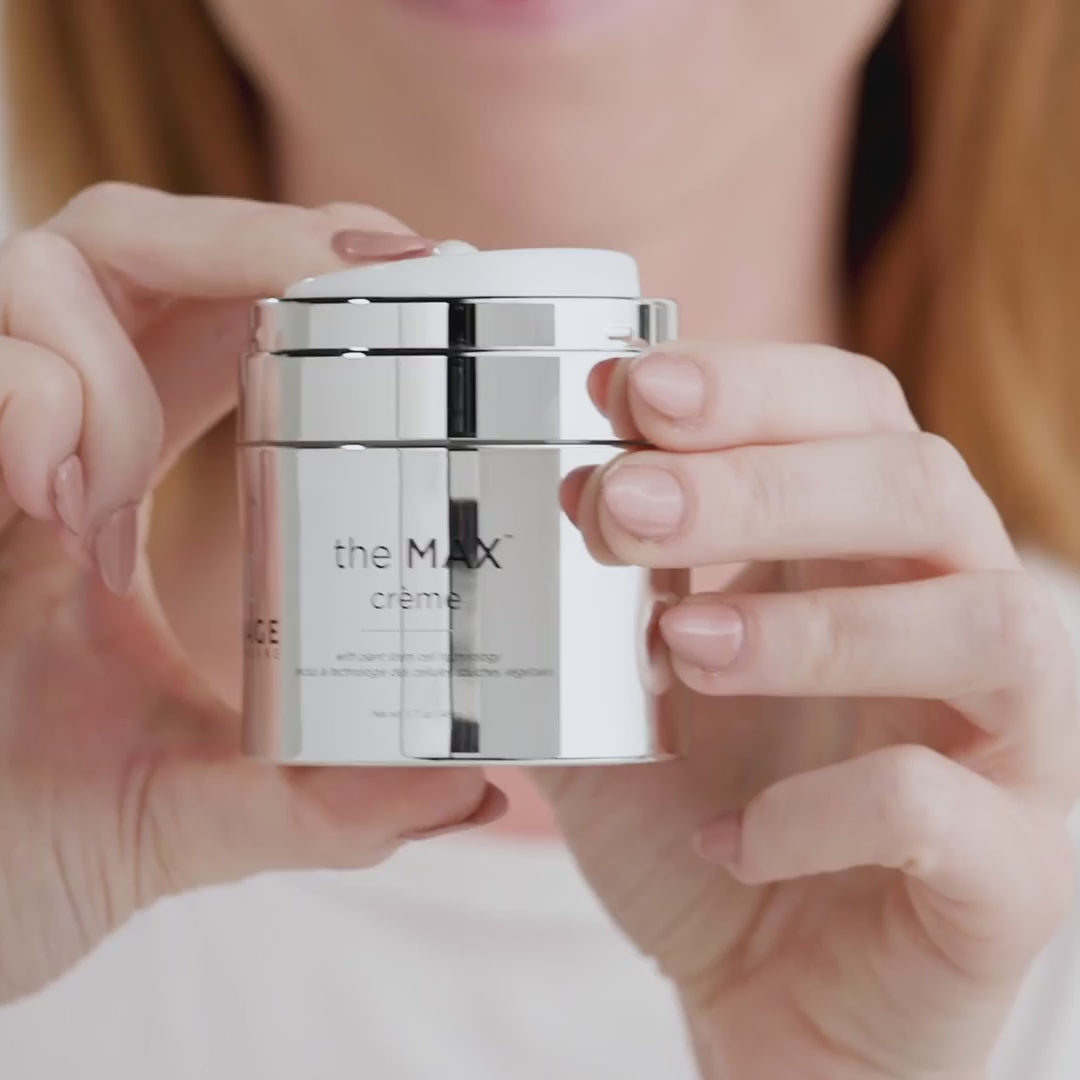 video of model applying MAX creme to face  