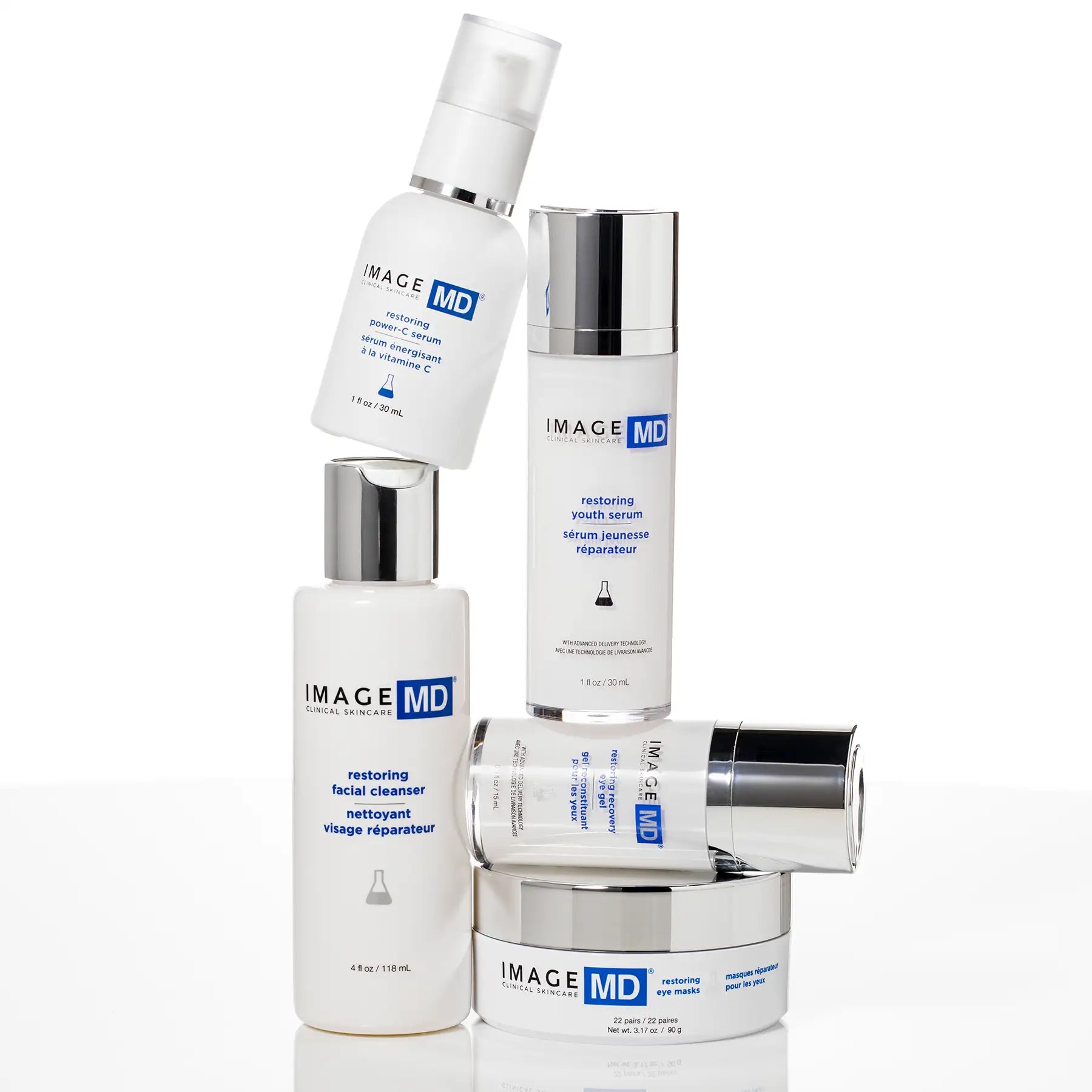 Full Image MD skincare product collection on a white background