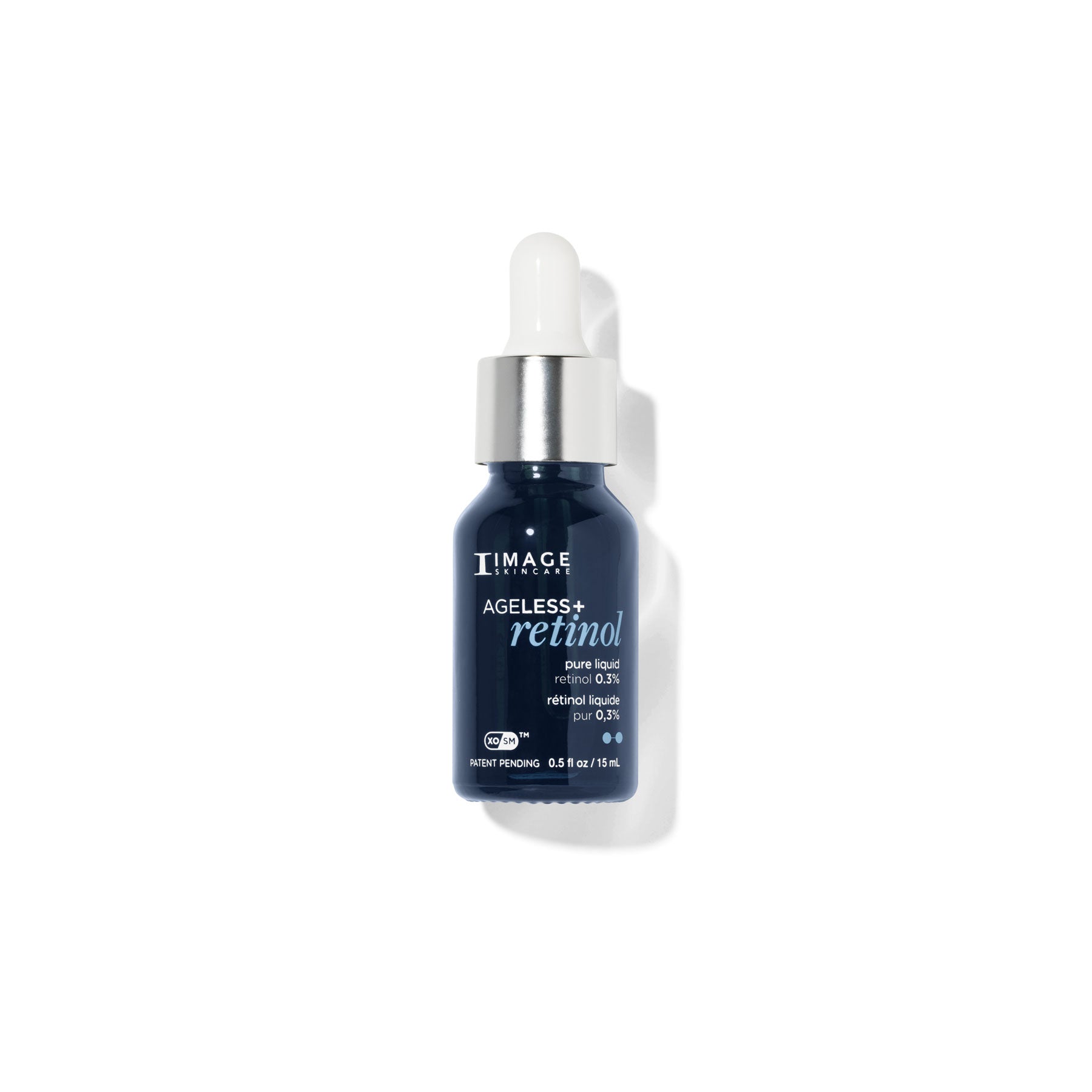 Skincare serum bottle labeled 'Ageless + Retinol' on a white background