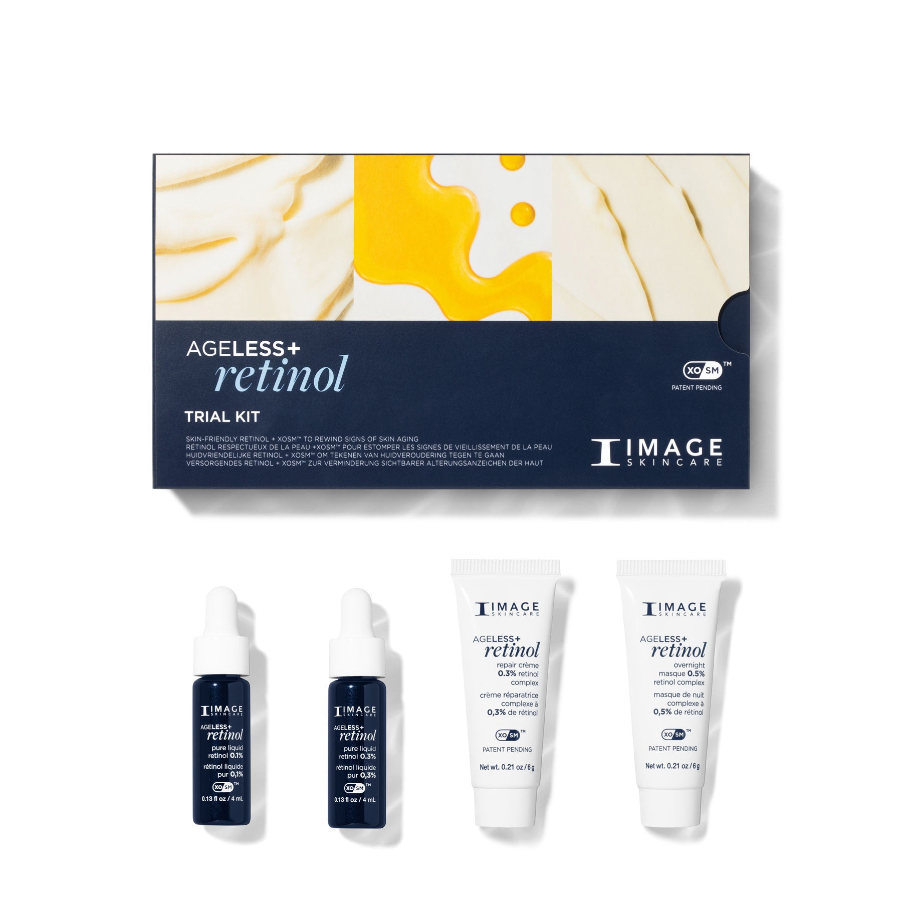 IMAGE Skincare AGELESS+ retinol trial kit with four skincare products on a white background