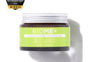 BIOME+ cream jar with green label and white cap on a white background, featuring Dermascope 2024 award badge.