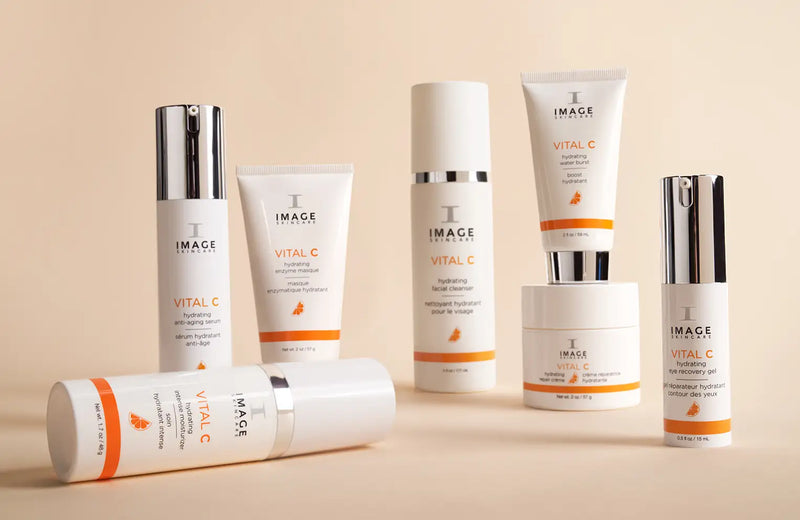 full vital c product collection on beige background