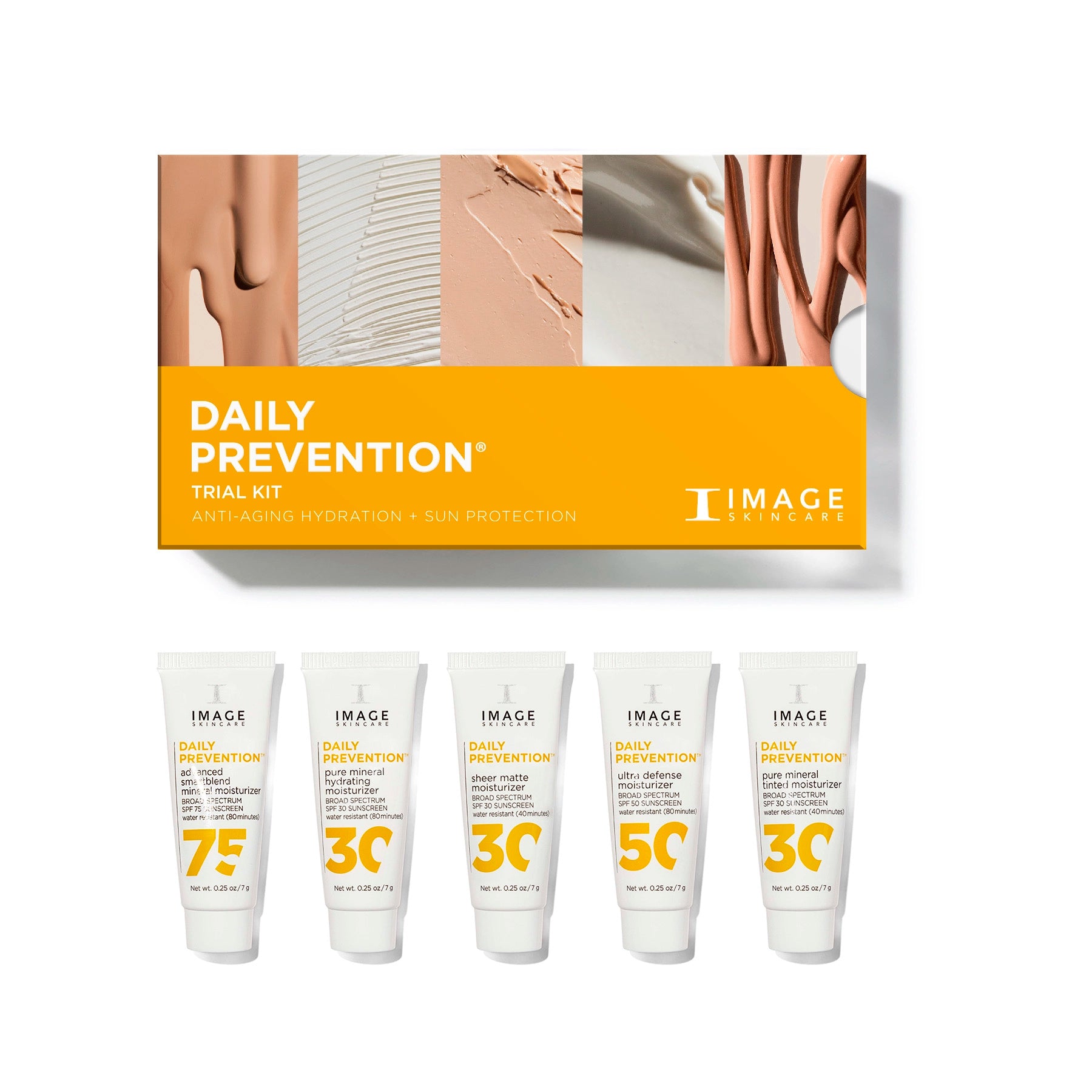 IMAGE Skincare Daily Prevention Trial Kit with five tubes on a white background