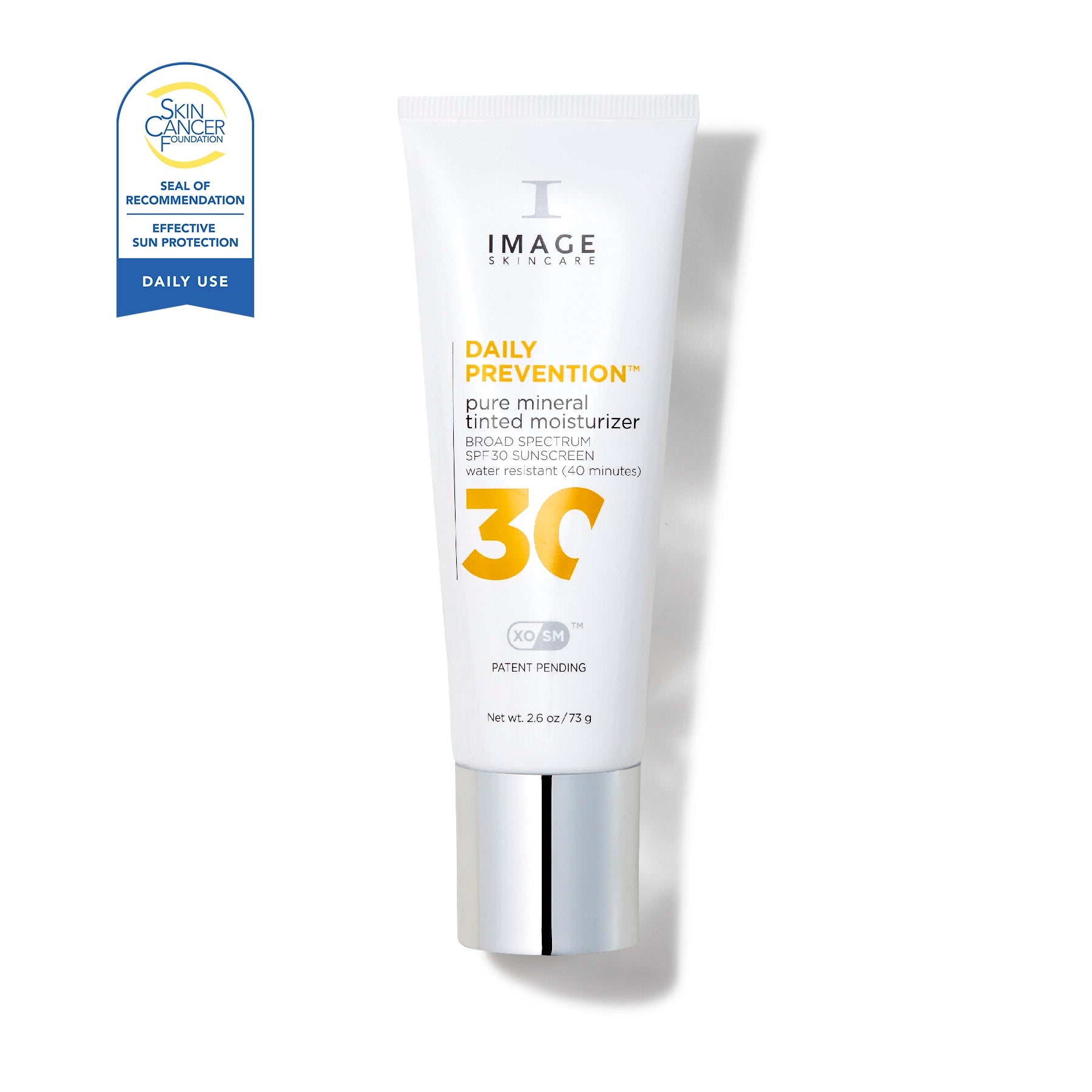 Tube of Image Skincare Daily Prevention sunscreen with a 'Skin Cancer Foundation' seal on a white background