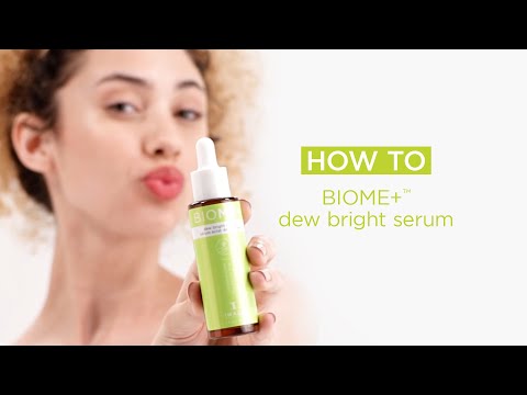 vidoe with model showing how to apply BIOME+ dew bright serum