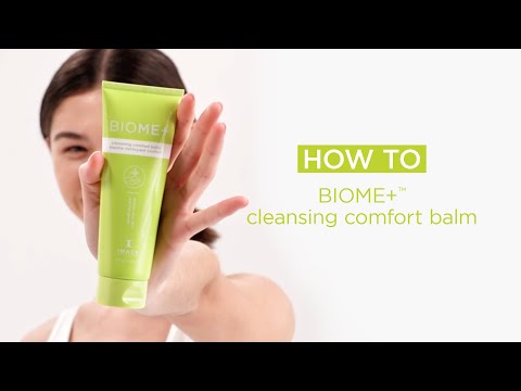 BIOME+ cleansing comfort balm application video showing model applying balm and wiping off