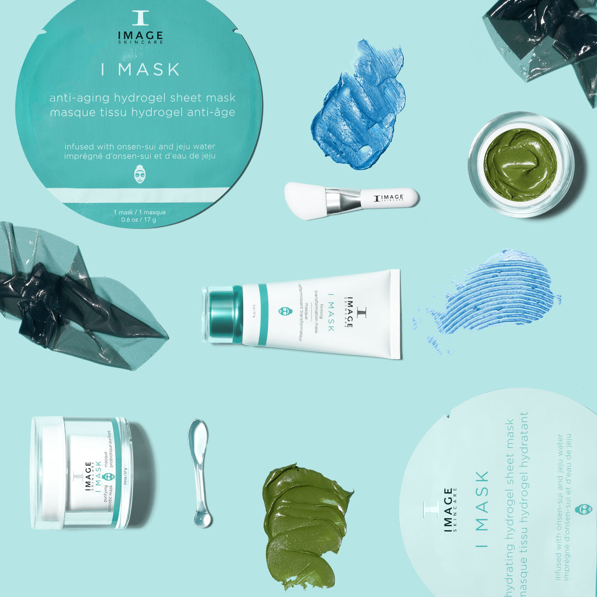 Collection of Image Skincare products on a light blue background