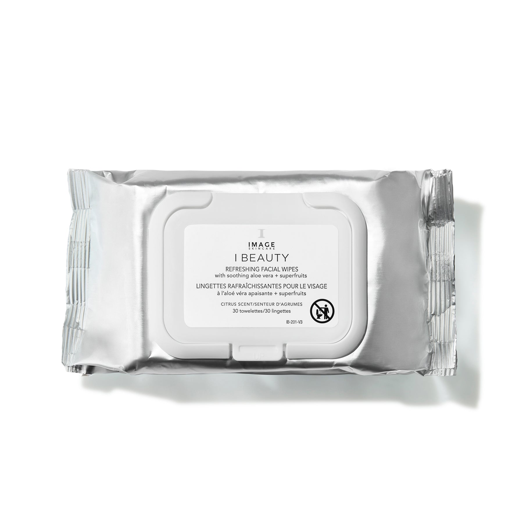 Package of IMAGE Beauty refreshing facial wipes on a white background