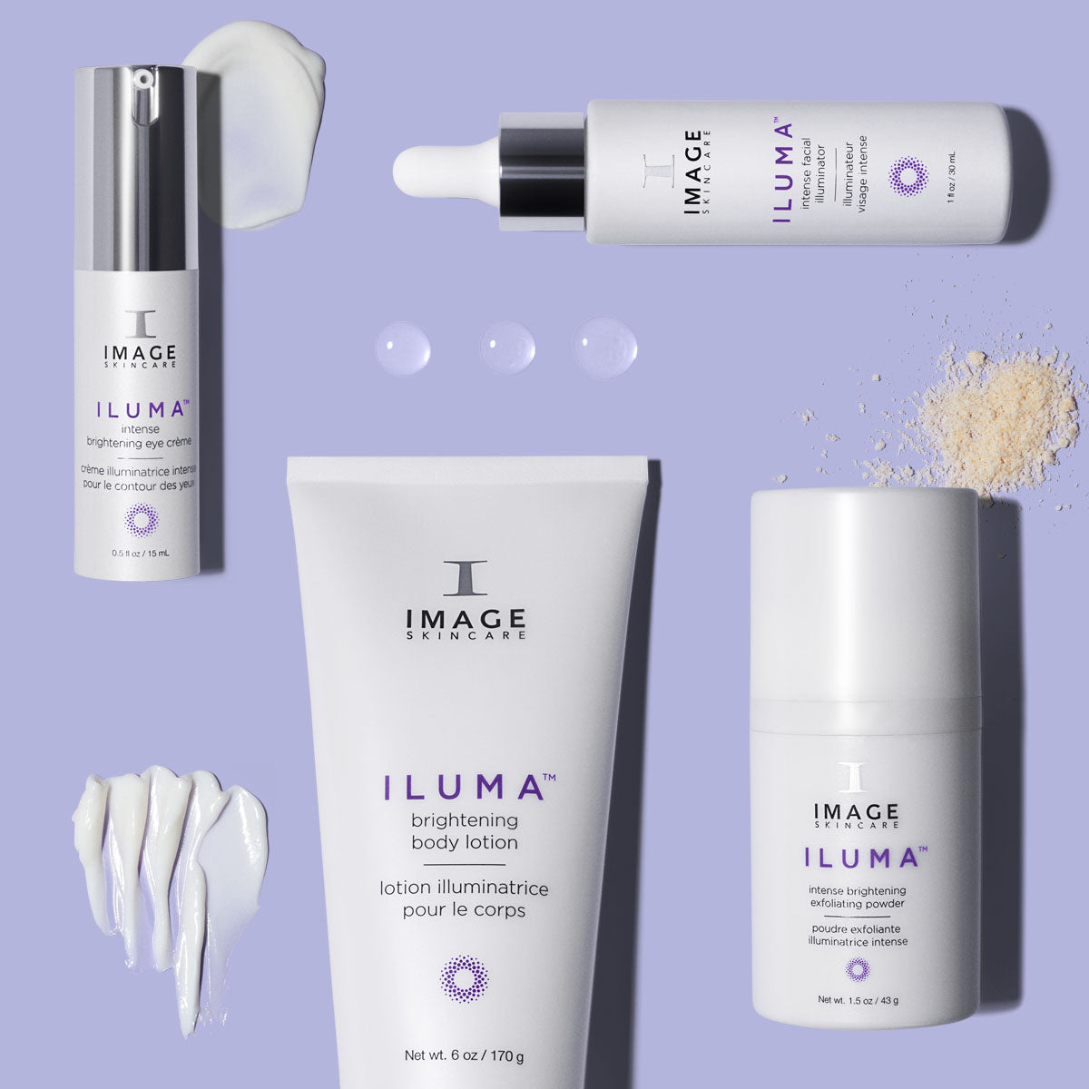 Full iluma product collection on purple background