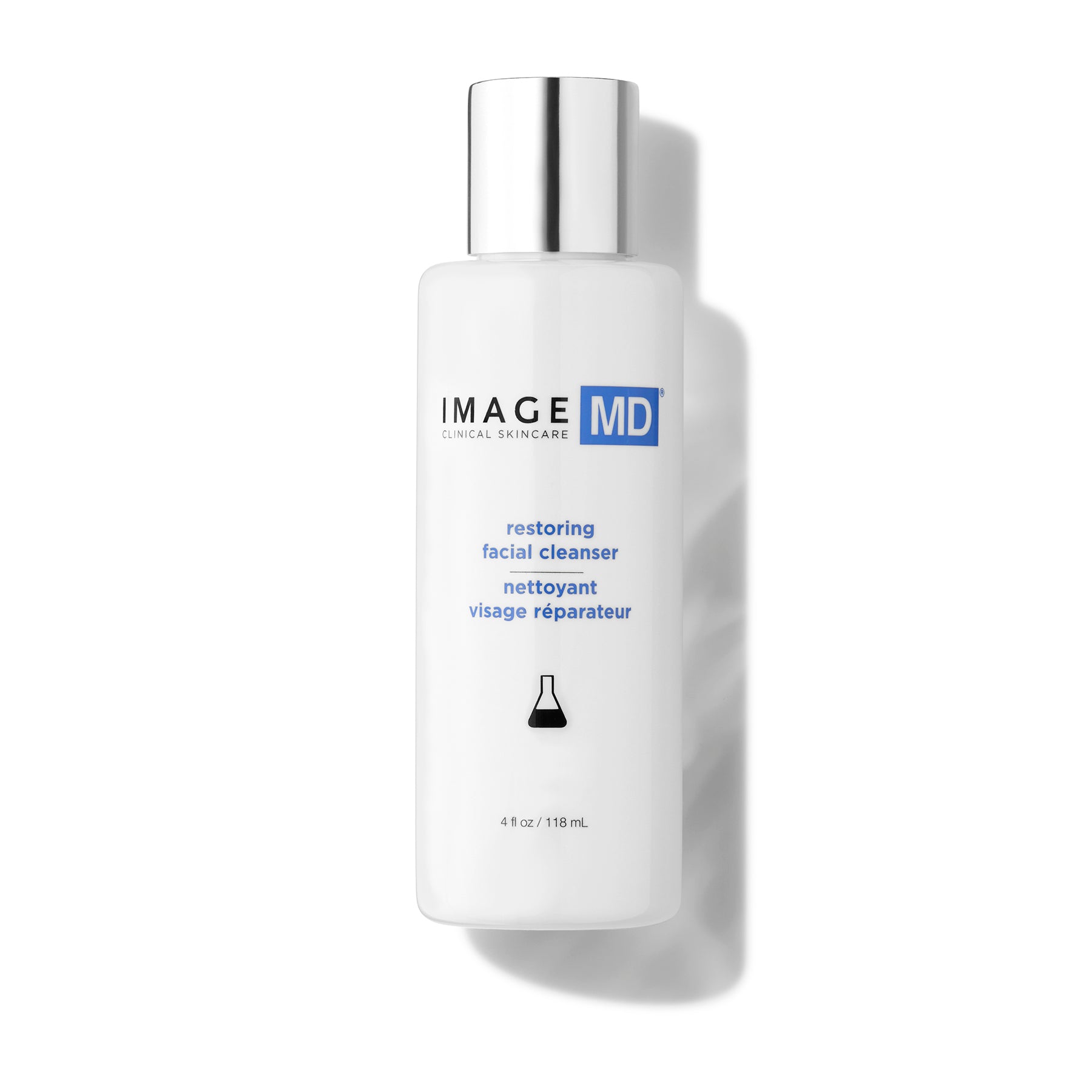 Bottle of Image MD restoring facial cleanser on a white background
