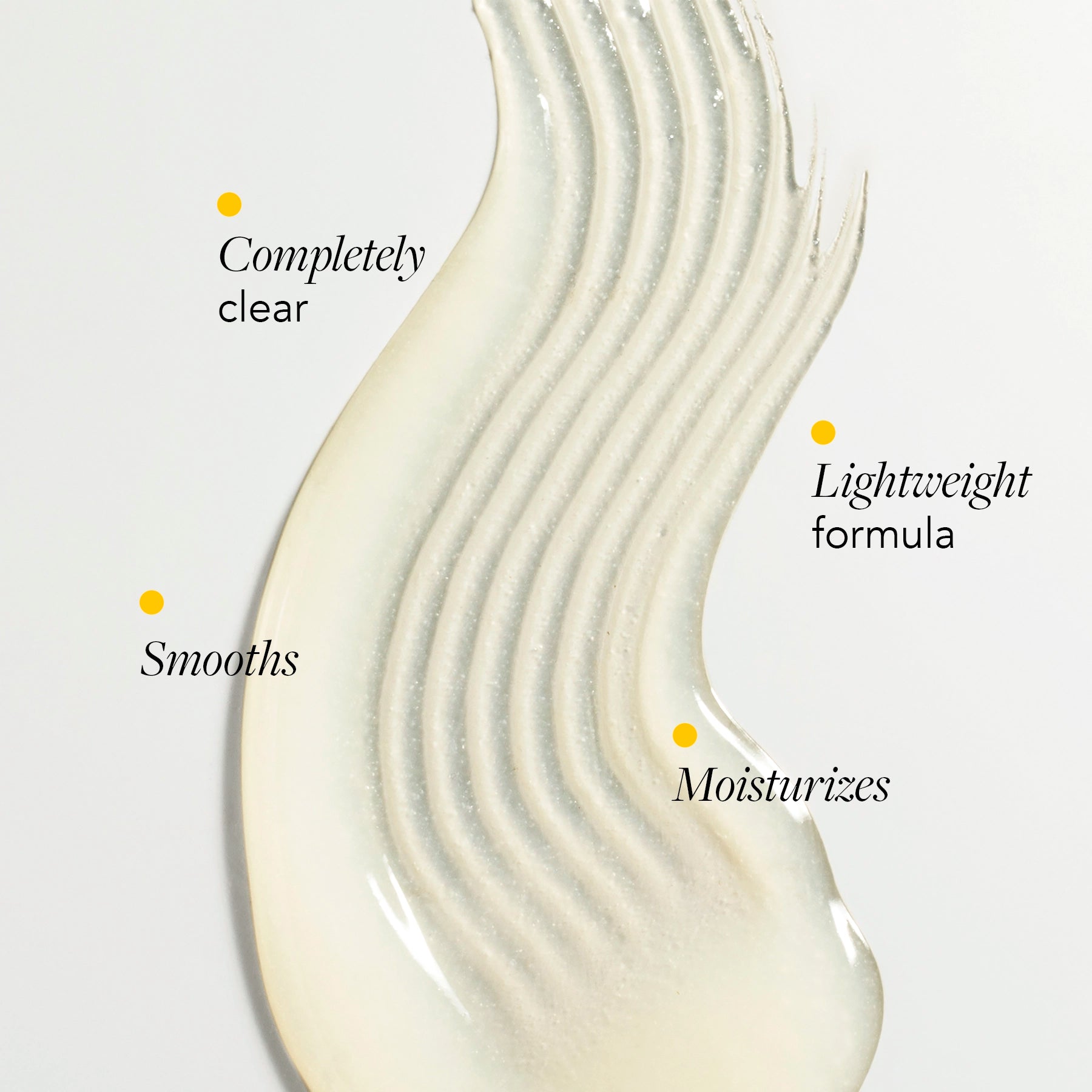 White cream with text describing its properties on a light gray background