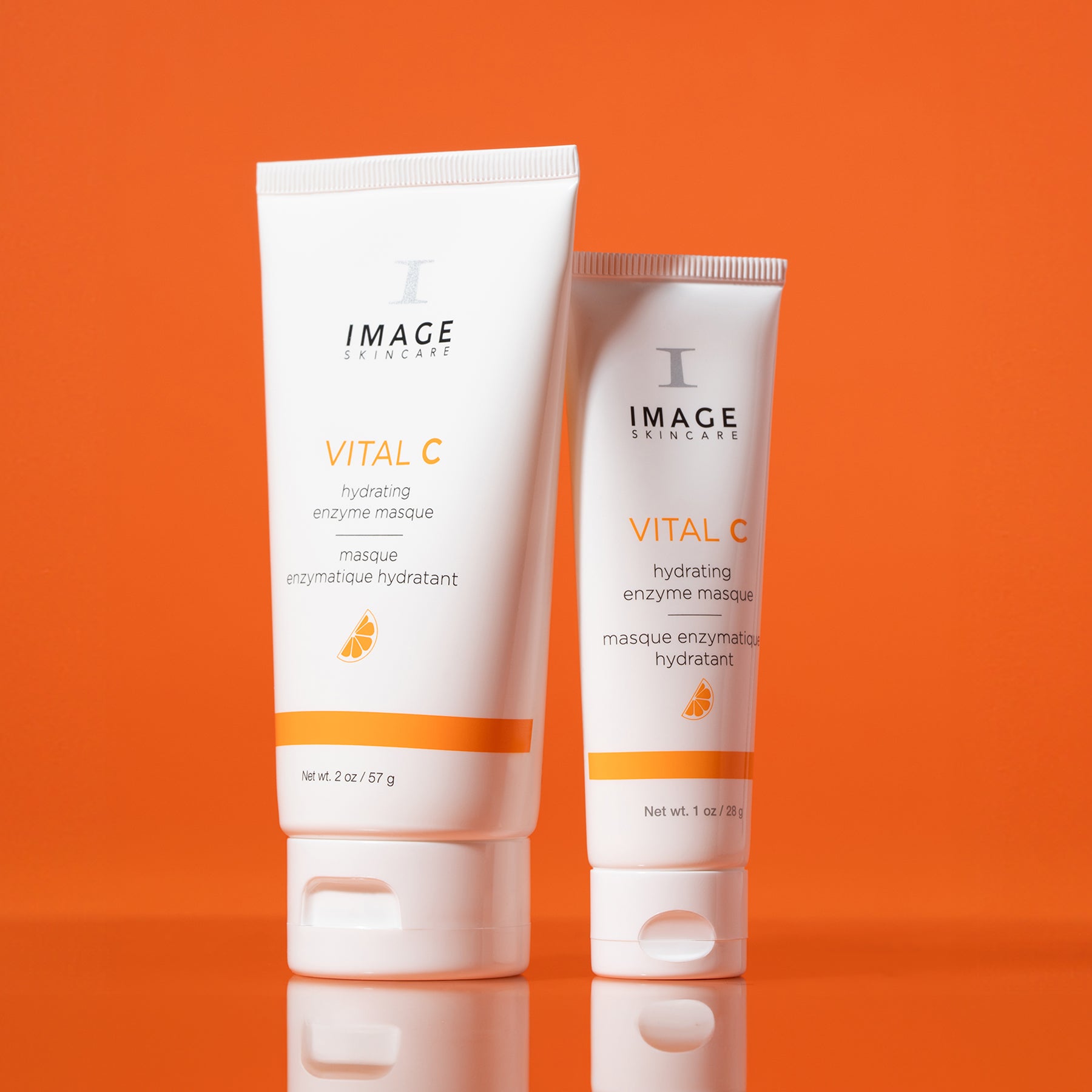enzyme mask retail size and ravel size on orange background